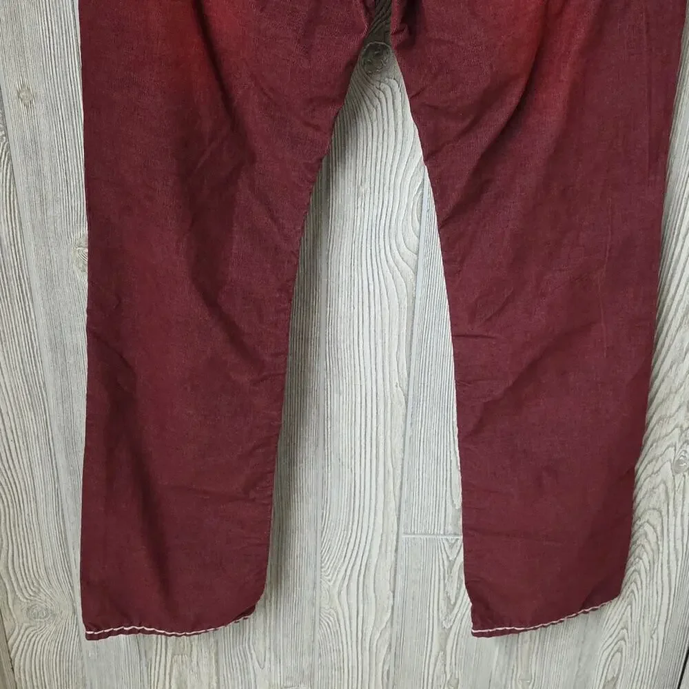 True Religion Ricky Super T Micro Corduroy Relaxed Straight Pants Red Mens 32